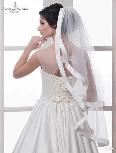 Missing image for Two-tier satin trim veil Kelly